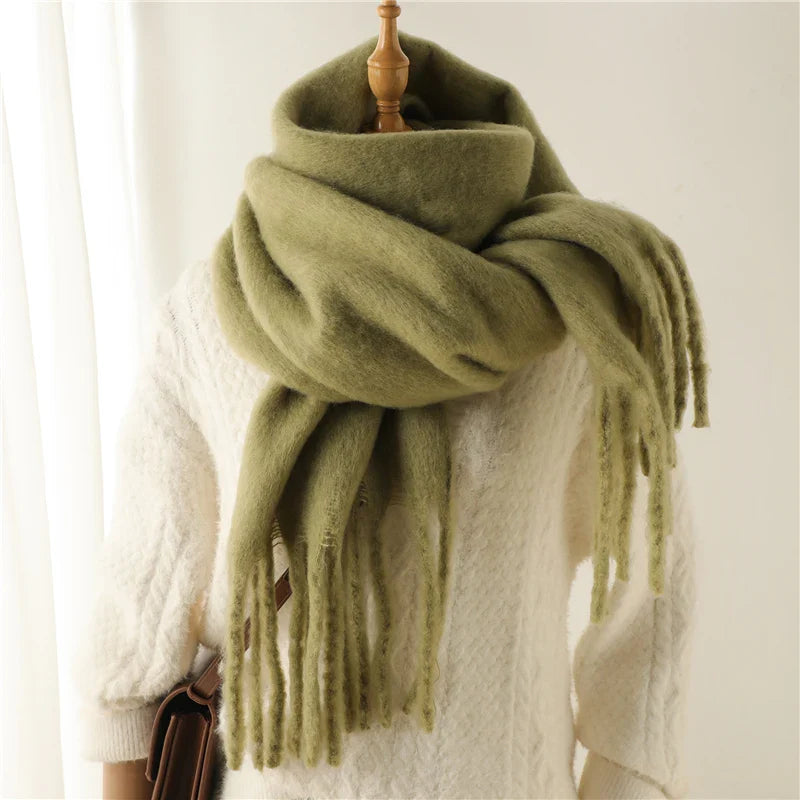 Cashmere Winter Scarf For Women - Solid Thick Soft Pashmina Wrap Olive Scarfs-L