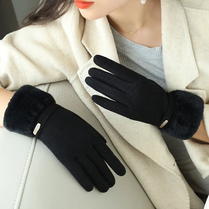 Warm Plus Velvet Touch Screen Thicken Plush Suede Fashion Elegant Drive Christmas Glove