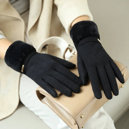 Warm Plus Velvet Touch Screen Thicken Plush Suede Fashion Elegant Drive Christmas Glove