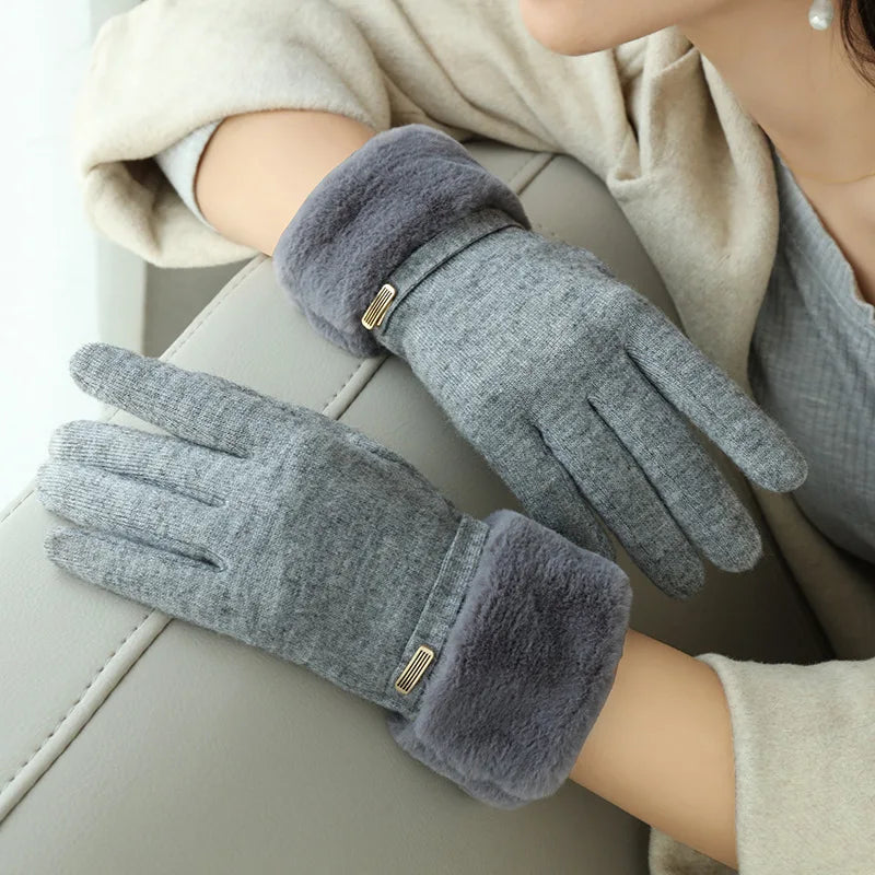 Warm Plus Velvet Touch Screen Thicken Plush Suede Fashion Elegant Drive Christmas Glove