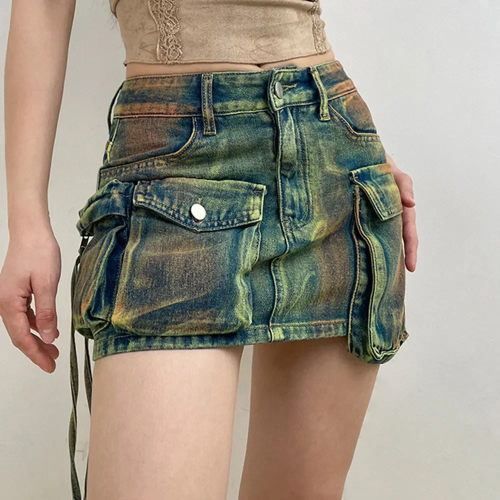 Asymmetrical Pockets Clubwear All-Match Denim Skirt