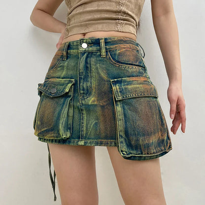 Asymmetrical Pockets Clubwear All-Match Denim Skirt