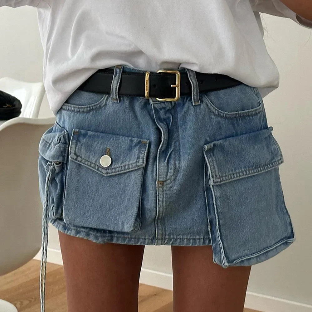 Asymmetrical Pockets Clubwear All-Match Denim Skirt