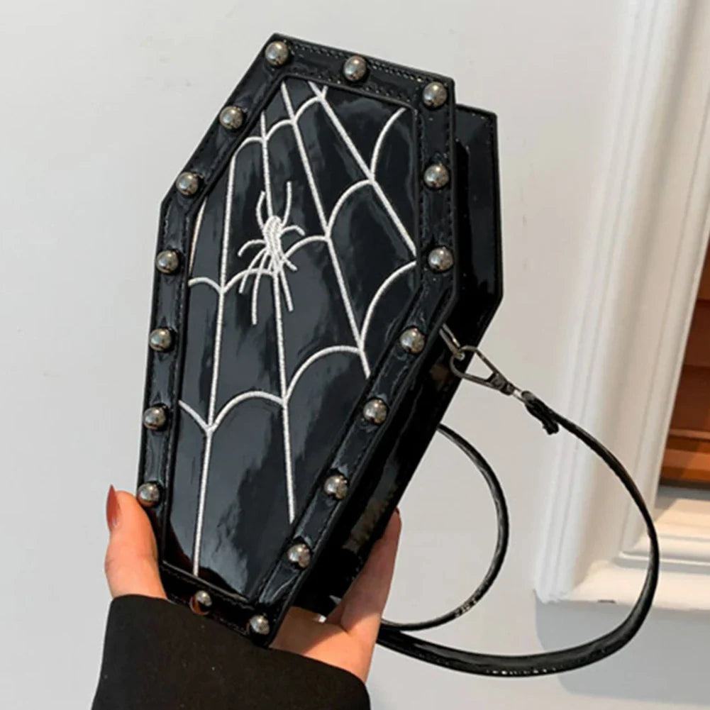 Gothic Adjustable Spider Coffin Shape Mobile Phone Y2K Halloween Satchel Purse Bag