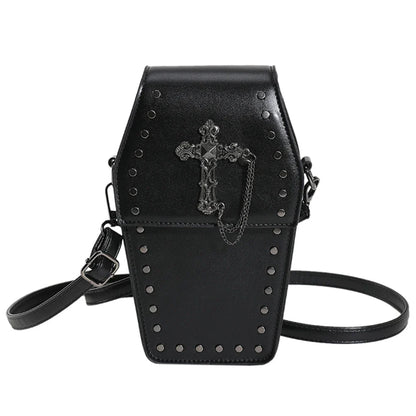 Women Halloween Gothic Coffin Adjustable PU Leather Strap Zipper Bag