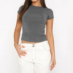 Sexy Basic Crop Tops Short Sleeve Tee GRAY / S