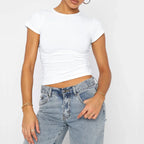 Sexy Basic Crop Tops Short Sleeve Tee WHITE / S