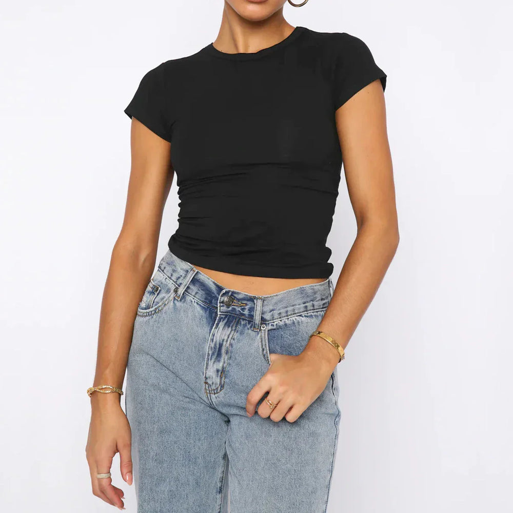 Sexy Basic Crop Tops Short Sleeve Tee Black / S