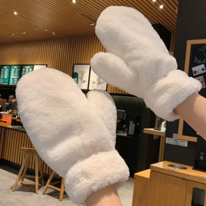 Cute Lovely Soft Solid Plush Fluffy Windproof Winter Keep Warm Thickened Christmas Glove