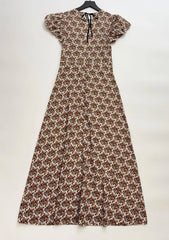 Puff Flower Print Slim Cotton Holiday Midi Dress Dress / XS