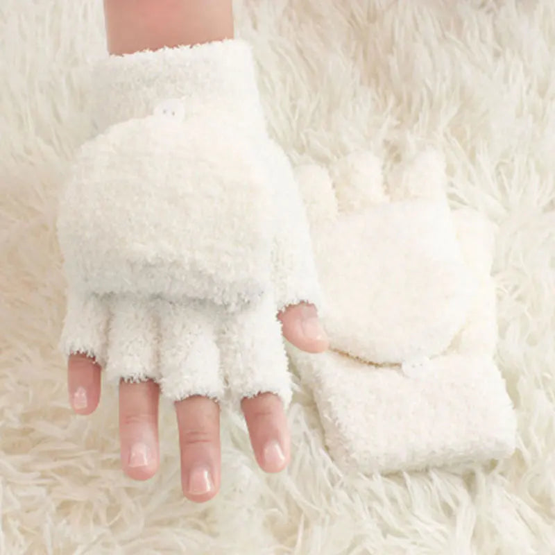 Lovely Fluffy Bear Cat Paw Claw Winter Warm Fingerless Gift Korean Style Christmas Glove