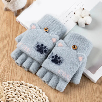 Lovely Fluffy Bear Cat Paw Claw Winter Warm Fingerless Gift Korean Style Christmas Glove