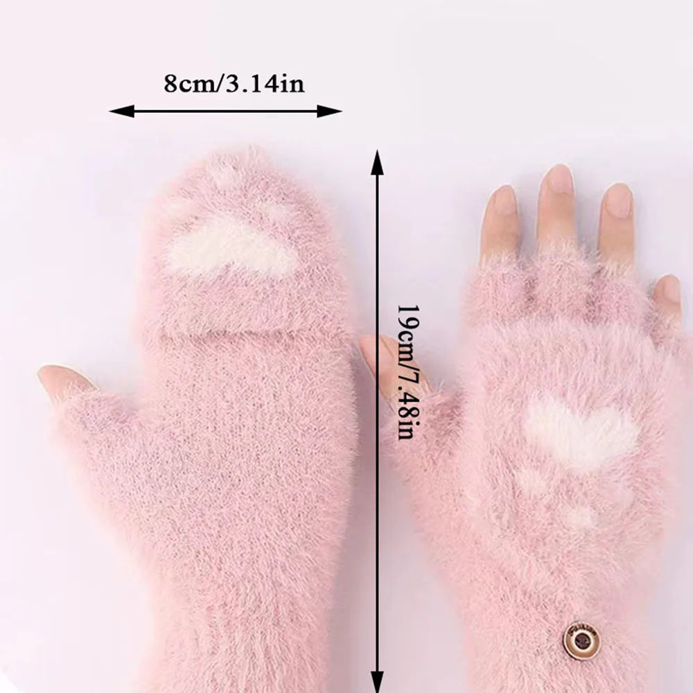 Lovely Fluffy Bear Cat Paw Claw Winter Warm Fingerless Gift Korean Style Christmas Glove