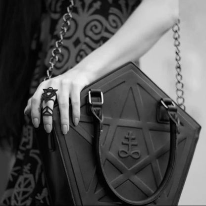 Pentagram Punk Darkness Gothic Star Black Soft Leather Chain Handbag