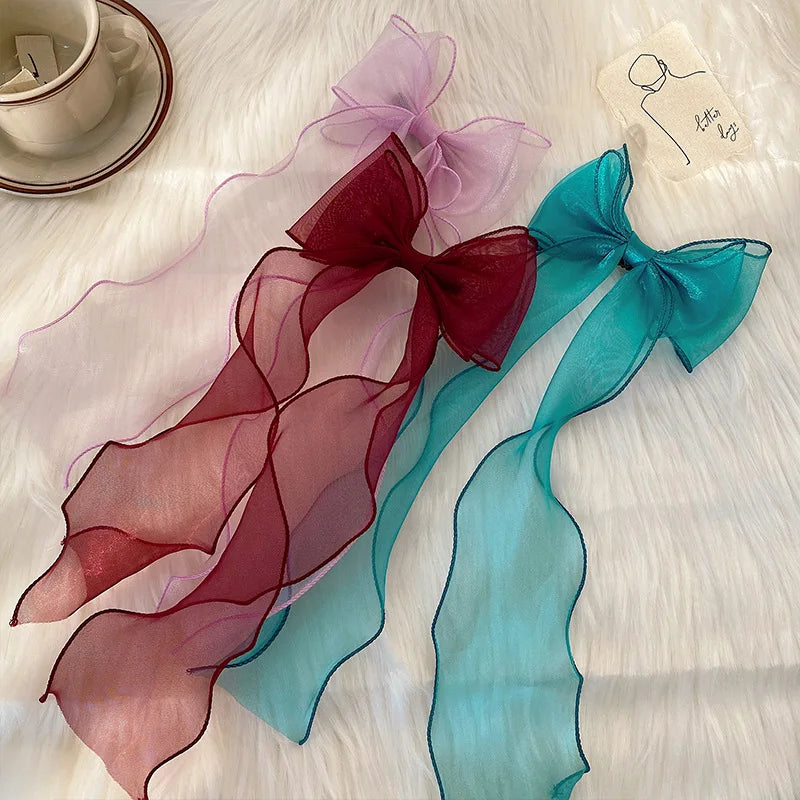 Long Lace Red Blue Pink Shiny Silk Bow Ribbon Wholesale Christmas Hair Accessory