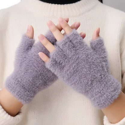 Warm Half Finger Winter Imitation Mink Cashmere Woolen Driving Outdoor Christmas Glove