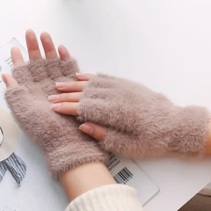 Warm Half Finger Winter Imitation Mink Cashmere Woolen Driving Outdoor Christmas Glove