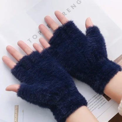 Warm Half Finger Winter Imitation Mink Cashmere Woolen Driving Outdoor Christmas Glove