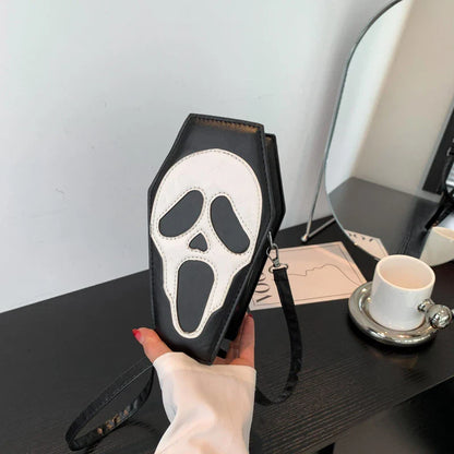 Women Gothic PU Leather Coffin Shape Punk Style Long Portable Bag