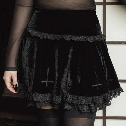 Sexy Summer Embroidery Black Gothic Lace Skirt