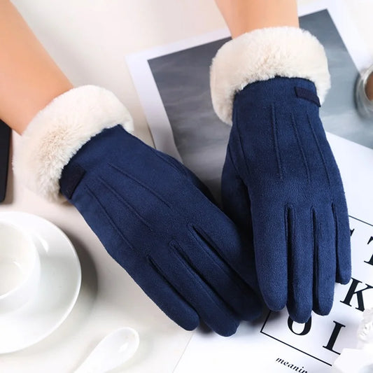 Warm Winter Fur Full Finger Windproof Driving Outdoor Screen Women Christmas Glove