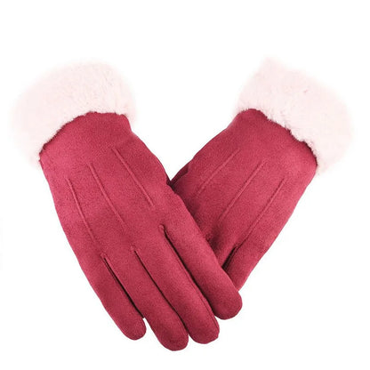 Warm Winter Fur Full Finger Windproof Driving Outdoor Screen Women Christmas Glove