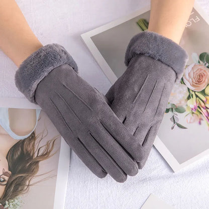 Warm Winter Fur Full Finger Windproof Driving Outdoor Screen Women Christmas Glove