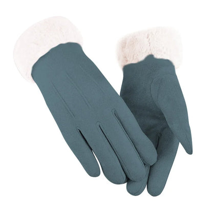 Warm Winter Fur Full Finger Windproof Driving Outdoor Screen Women Christmas Glove