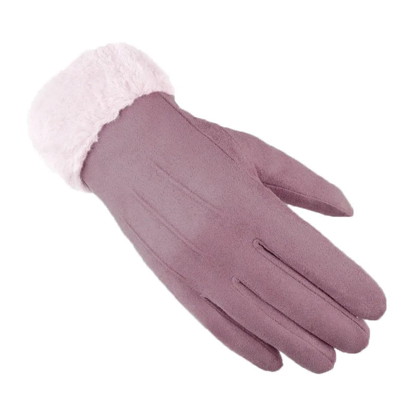 Warm Winter Fur Full Finger Windproof Driving Outdoor Screen Women Christmas Glove