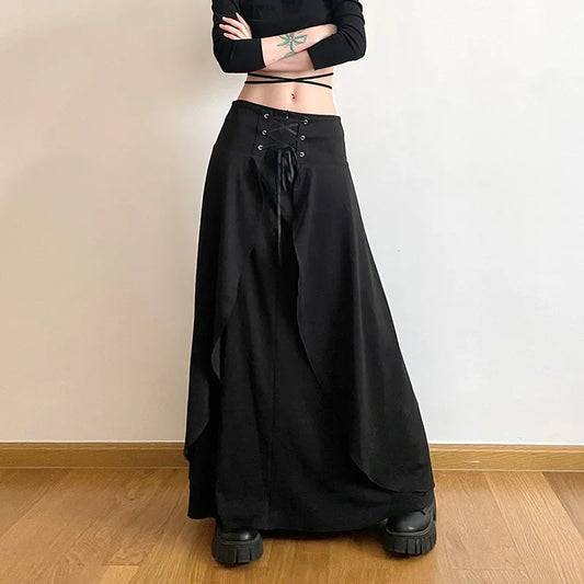 Elegant A-Line Skirt for Women: High Waist Layered Ruffle Maxi for Parties and Weddings in Solid Black