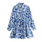 Women’s 2024 Summer New Leisure Vacation Style Waist Lace up Shirt Short Skirt Mini Dress Blue / S