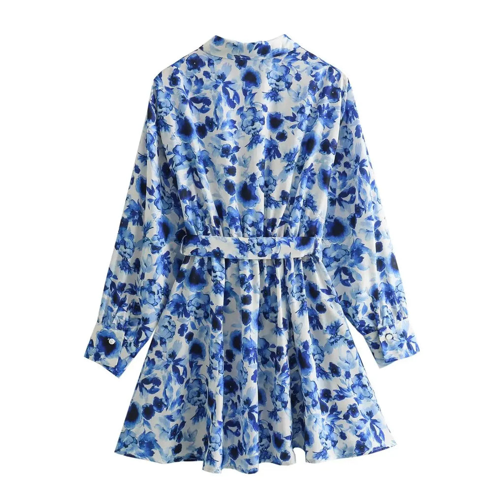 Women’s 2024 Summer New Leisure Vacation Style Waist Lace up Shirt Short Skirt Mini Dress