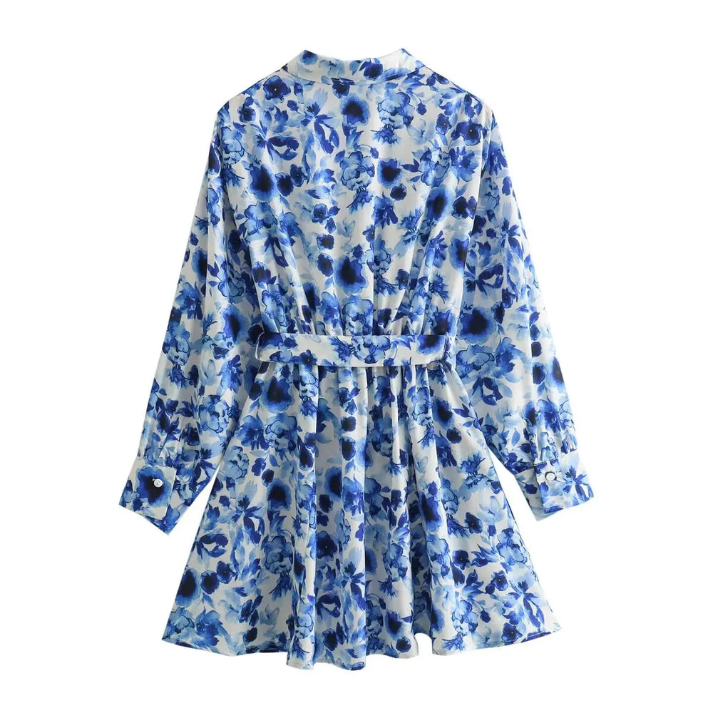 Women’s 2024 Summer New Leisure Vacation Style Waist Lace up Shirt Short Skirt Mini Dress