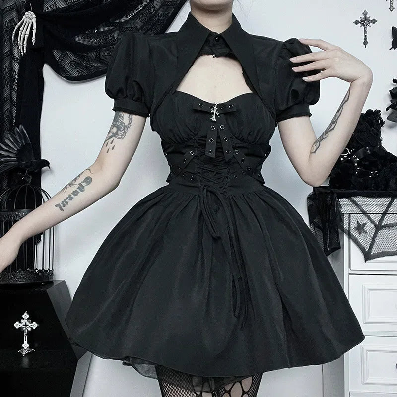 Dark Punk Grunge Ruched Gothic Spaghetti Strap Bandage Steampunk Elegant Dress