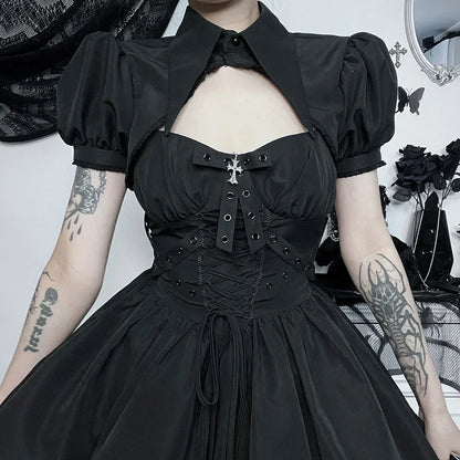 Dark Punk Grunge Ruched Gothic Spaghetti Strap Bandage Steampunk Elegant Dress