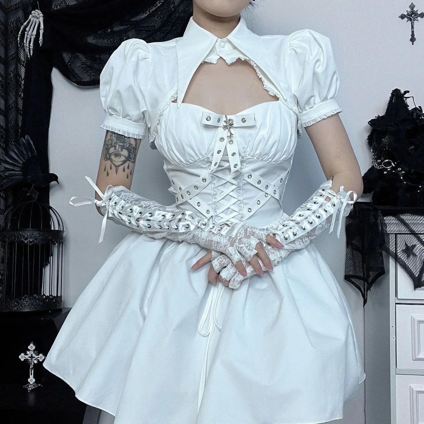 Dark Punk Grunge Ruched Gothic Spaghetti Strap Bandage Steampunk Elegant Dress