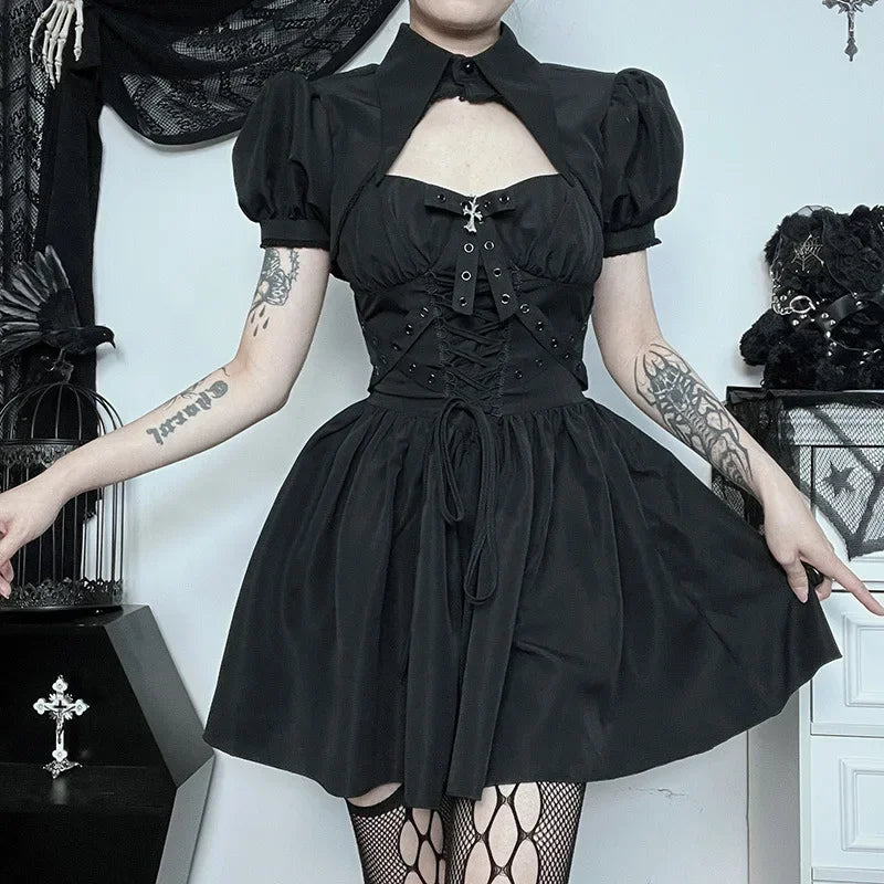 Dark Punk Grunge Ruched Gothic Spaghetti Strap Bandage Steampunk Elegant Dress