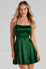 A Moment In Charming Satin Skater Dress XS / Emerald