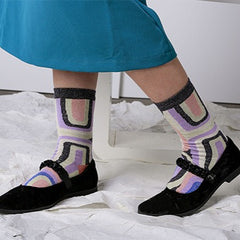 Two Tone Ribbed Cuff Crew Socks