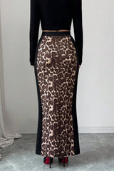 Leopard Printed High Waisted Bodycon Split Skirt