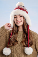 Faux Fur Fair Isle Knit Ear Flap Hat