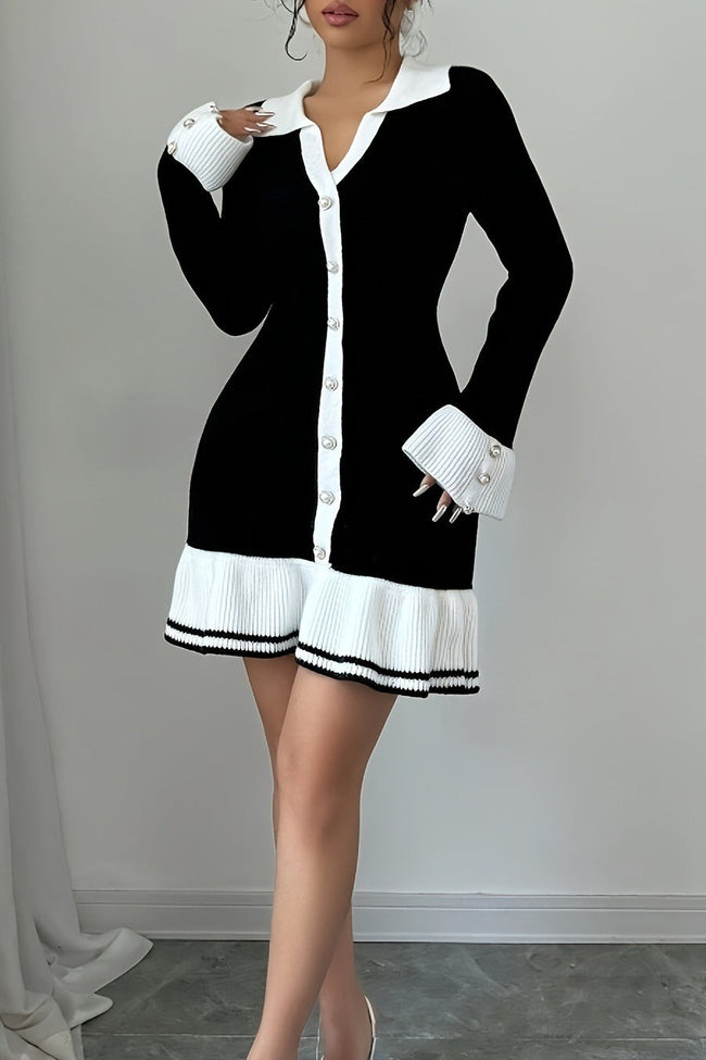 Long Sleeve Ruffle Sweater Dress S / Black Main image