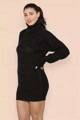 Collared Loose Knit Mid Length Pullover Sweater Dress