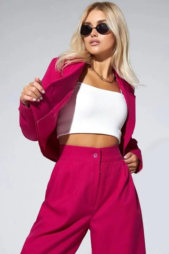 Cropped Fitted Two Piece Blazer Pants Set
