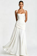 Square Neck Ruched Milk Silk Formal Dress