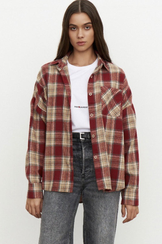 Vintage Plaid Relaxed Fit Blouse