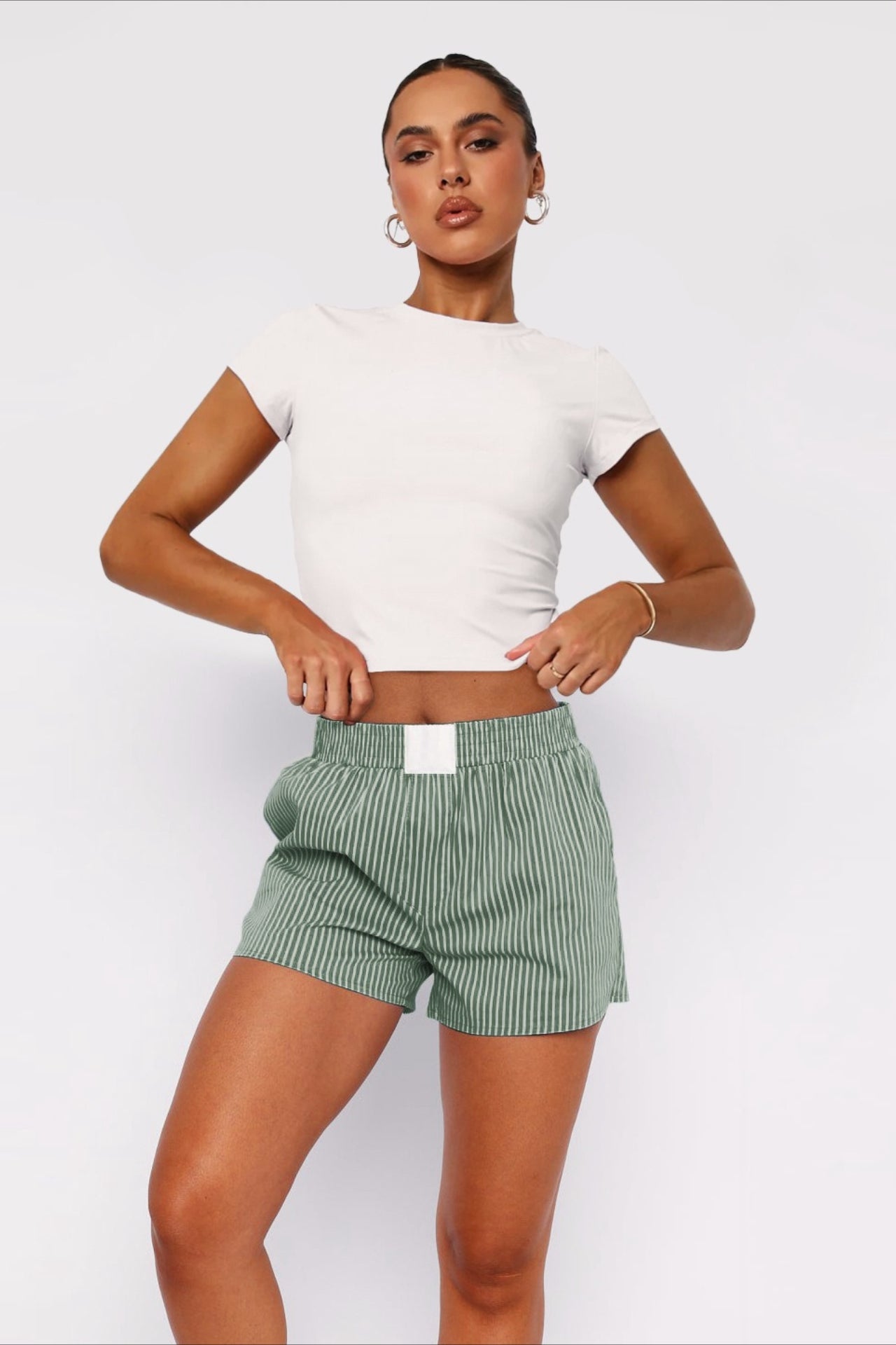 Striped Loose Fit Patchwork Shorts
