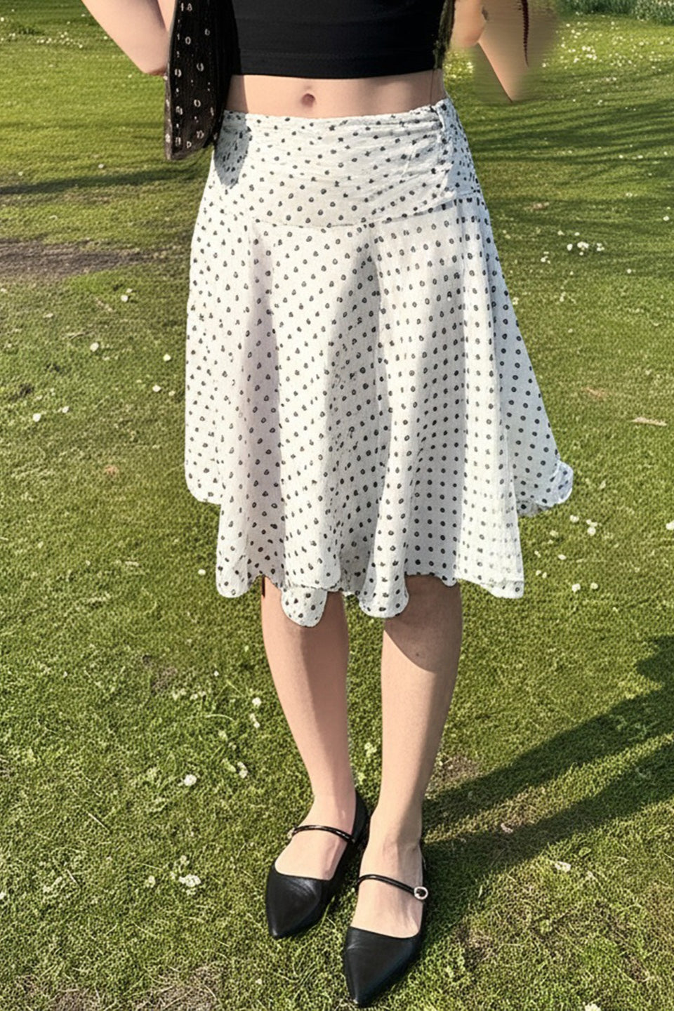 Polka Dot Low Rise Ruffle Trim A Line Skirt Secondary image