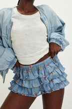 Tiered Ruffle Low Rise Elastic Waist Shorts