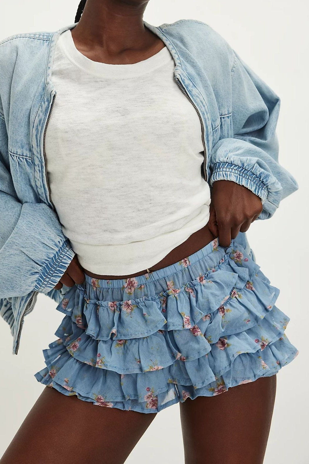 Tiered Ruffle Low Rise Elastic Waist Shorts